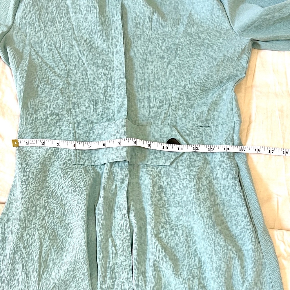Contemporary Seafoam Collared Popover Dress Side Slits Pockets Long Sleeve Size - Picture 8 of 10